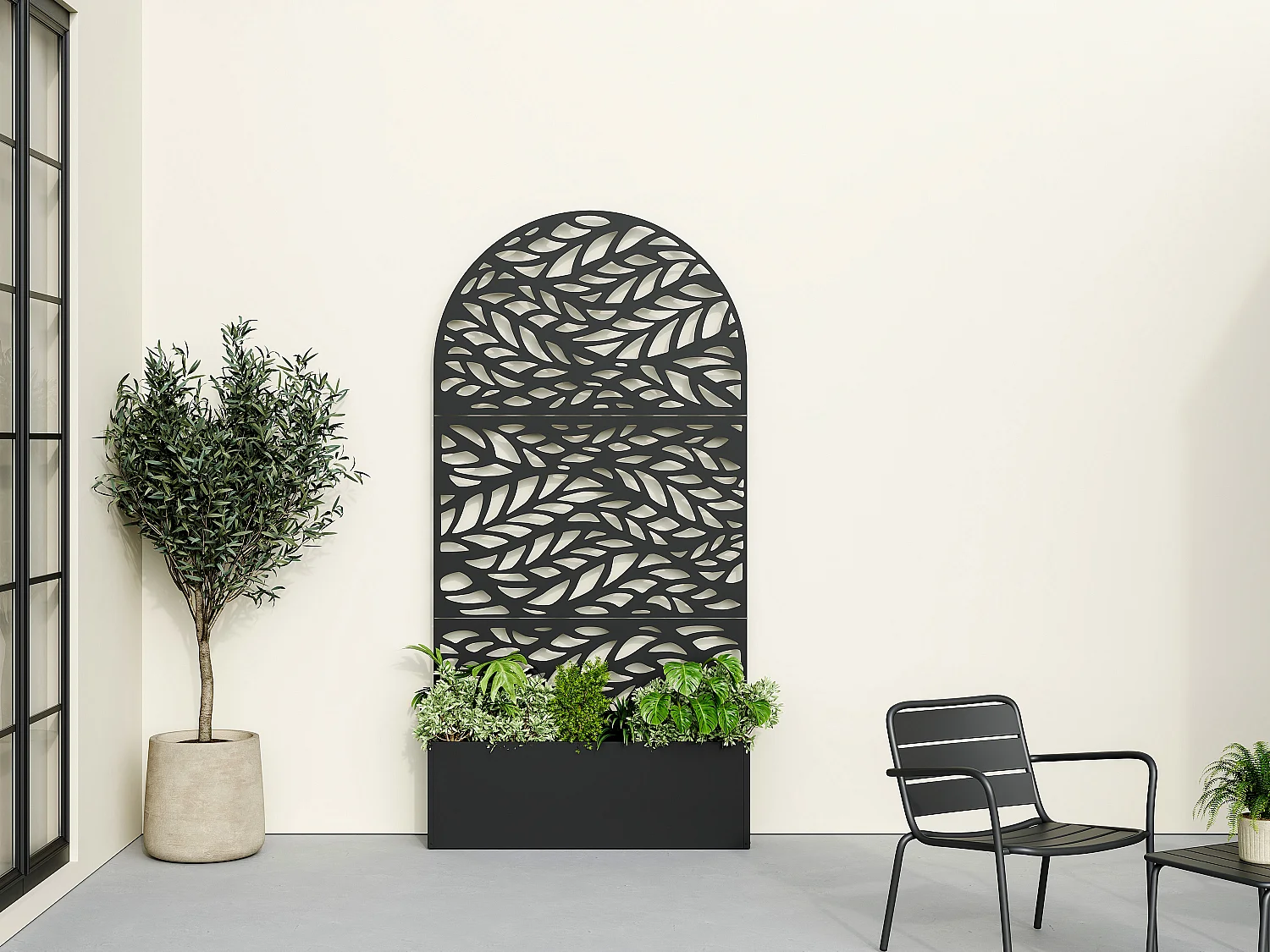 Donica stojąca z ozdobną kratką – D90 x G33 x W180 cm – Czarna – CLYNEO 4866944
