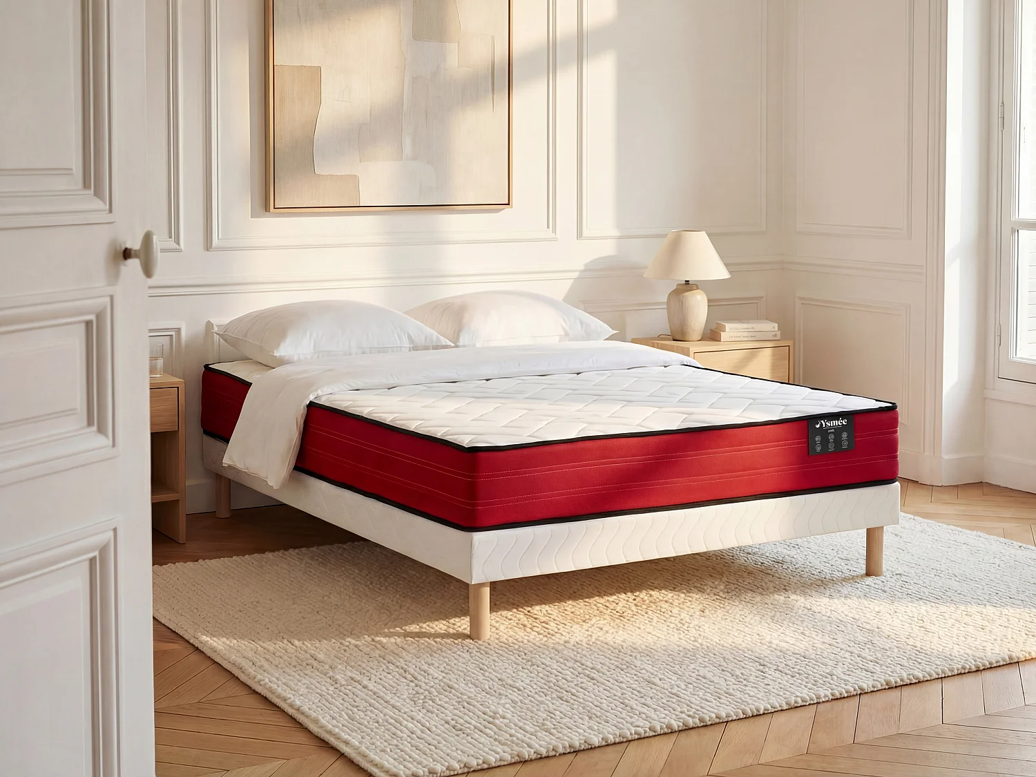 Zestaw 160 x 200 cm stelaż tapicerowany + materac sprężynowy kieszeniowy gr. 20 cm – JUBIA de YSMÉE 4813813