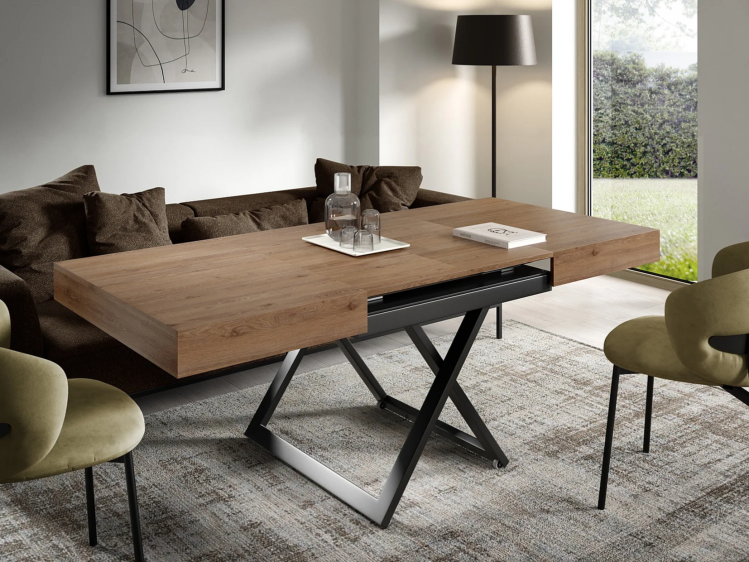 Ławostół 120 cm Ducale U - stół rozkładany do salonu 120-200 cm, regulowana wysokość, czarny stelaż - Truffle Brown Davos Oak 4888819 - obrazek 1