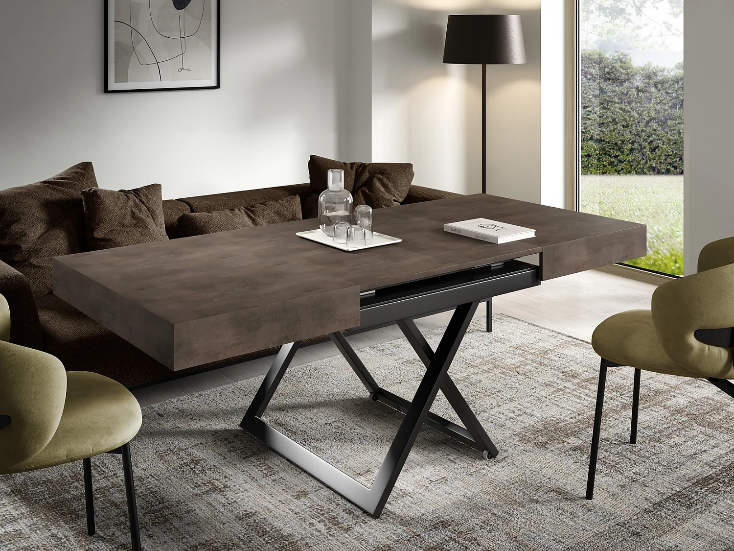 Ławostół 120 cm Ducale U - stół rozkładany do salonu 120-200 cm, regulowana wysokość, czarny stelaż - Dark Grey Chicago 4888835 - obrazek 1
