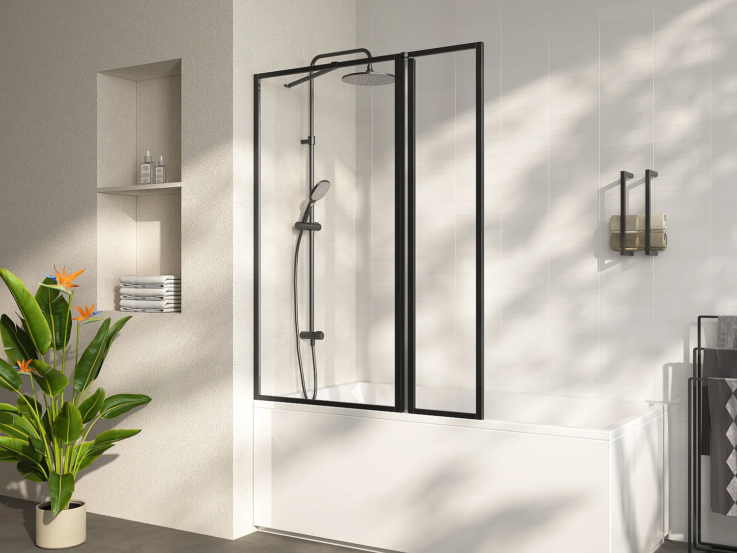 Parawan nawannowy czarny mat styl industrialny półobrotowy - 100 x 140 cm - Szkło hartowane - BRADENTON 4075645 - obrazek 1