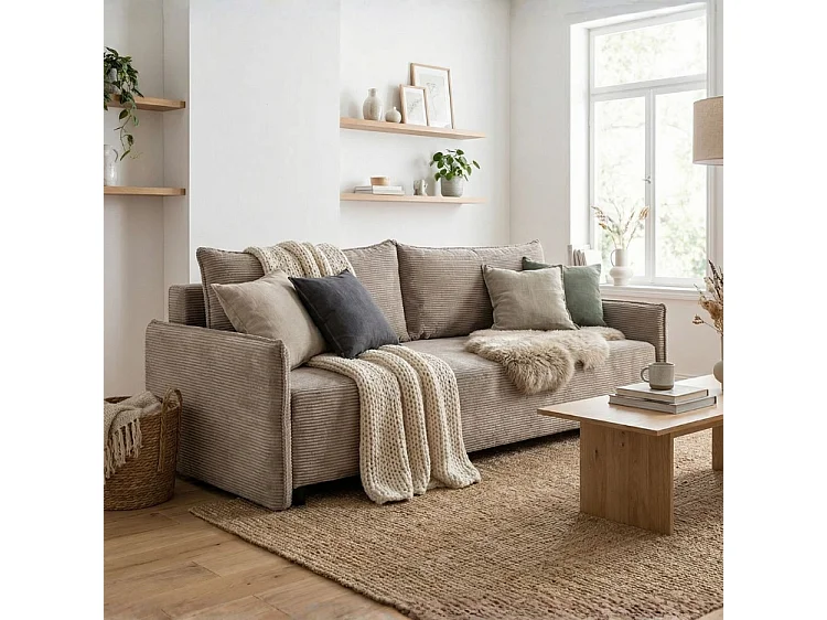 CORDO – sofa 3-osobowa z funkcją spania 197×140 cm, tkanina Poso 3 brązowa 4884364