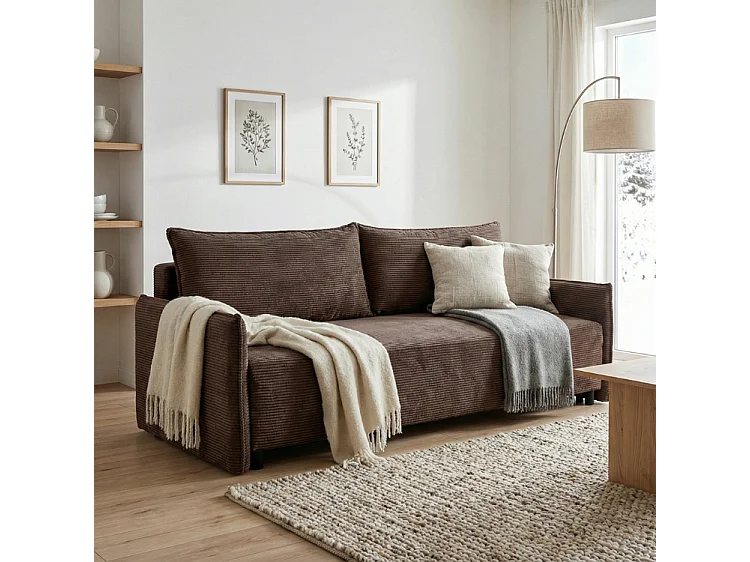 CORDO – sofa 3-osobowa z funkcją spania 197×140 cm, tkanina Poso 6 brązowa 4884359