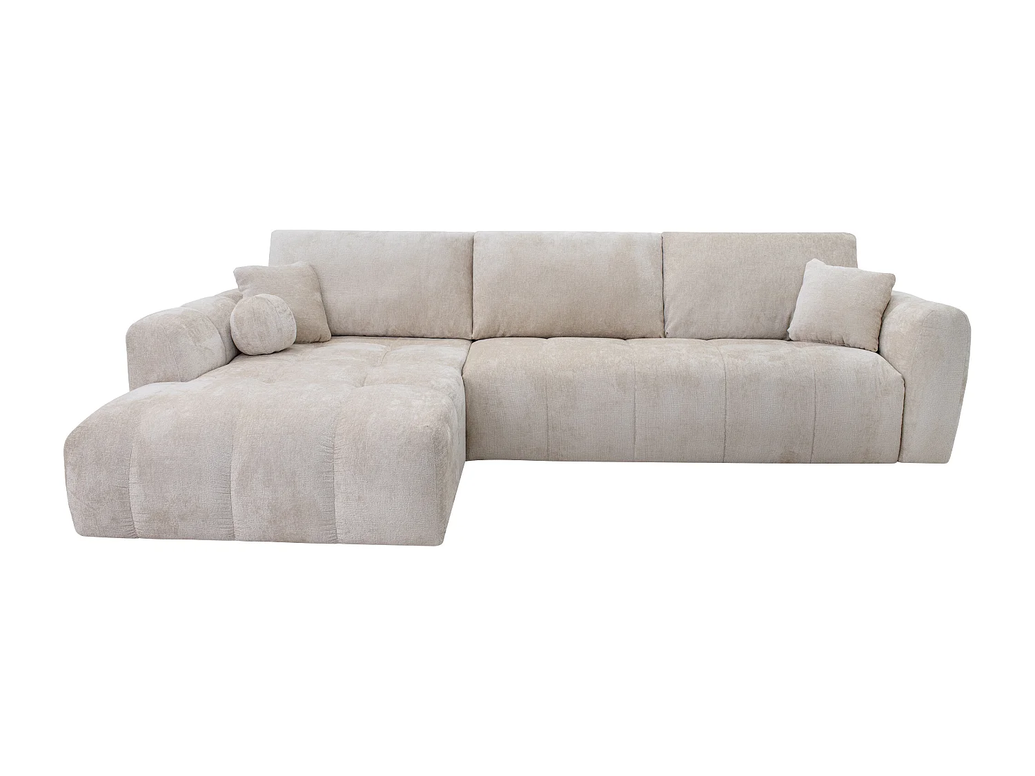 Kanapa narożna lewostronnana rozkładana typu express z tkaniny szenilowej w kolorze beżowym - Powierzchnia spania 140 cm - Materac 13 cm memory foam BRIVANO 4823638 - obrazek 1