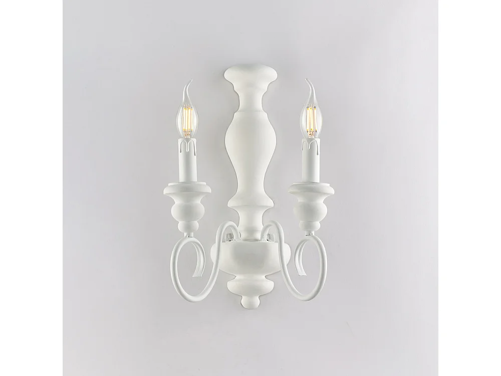 Kinkiet Cascina z drewna i lakierowanego na biało żelaza w stylu shabby chic, 2 światła, 25 P.18 BL265-AP2-BCO 3717099