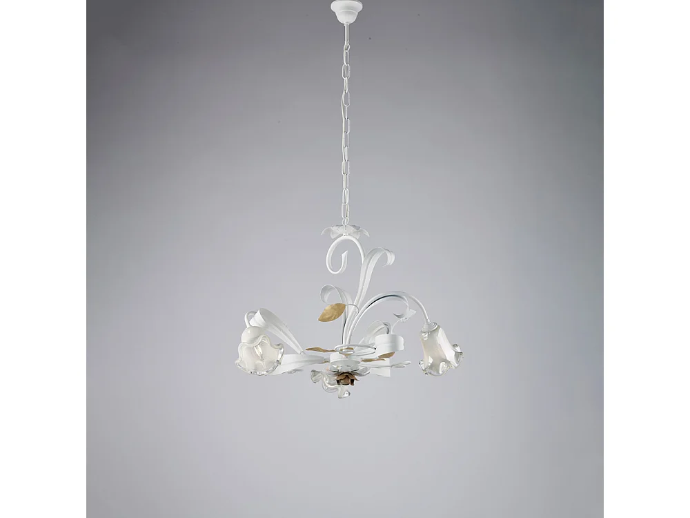 Kosz na żyrandol z żelaza lakierowanego na biało w stylu shabby shabby 3 lampy 104 Ø59 BL274-3-BCO 3717167