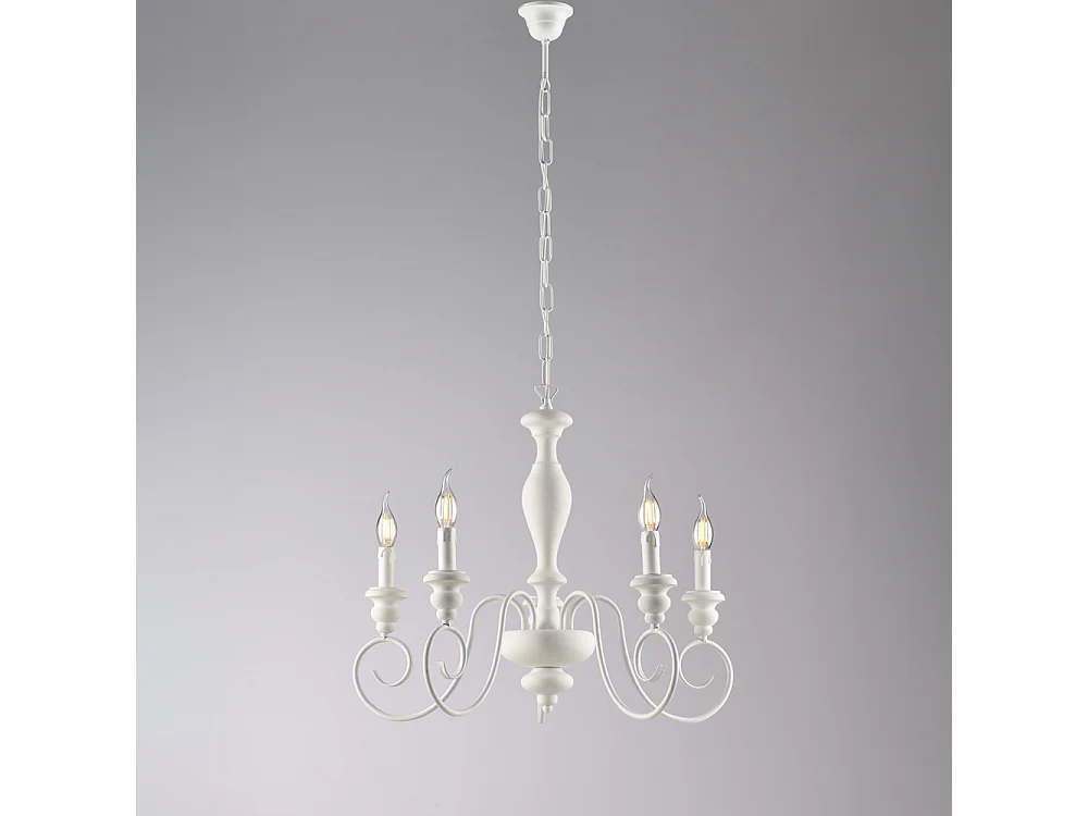 Żyrandol Cascina z drewna i lakierowanego na biało żelaza, shabby 5 świateł 115 Ø60 BL265-5-BCO 3717317
