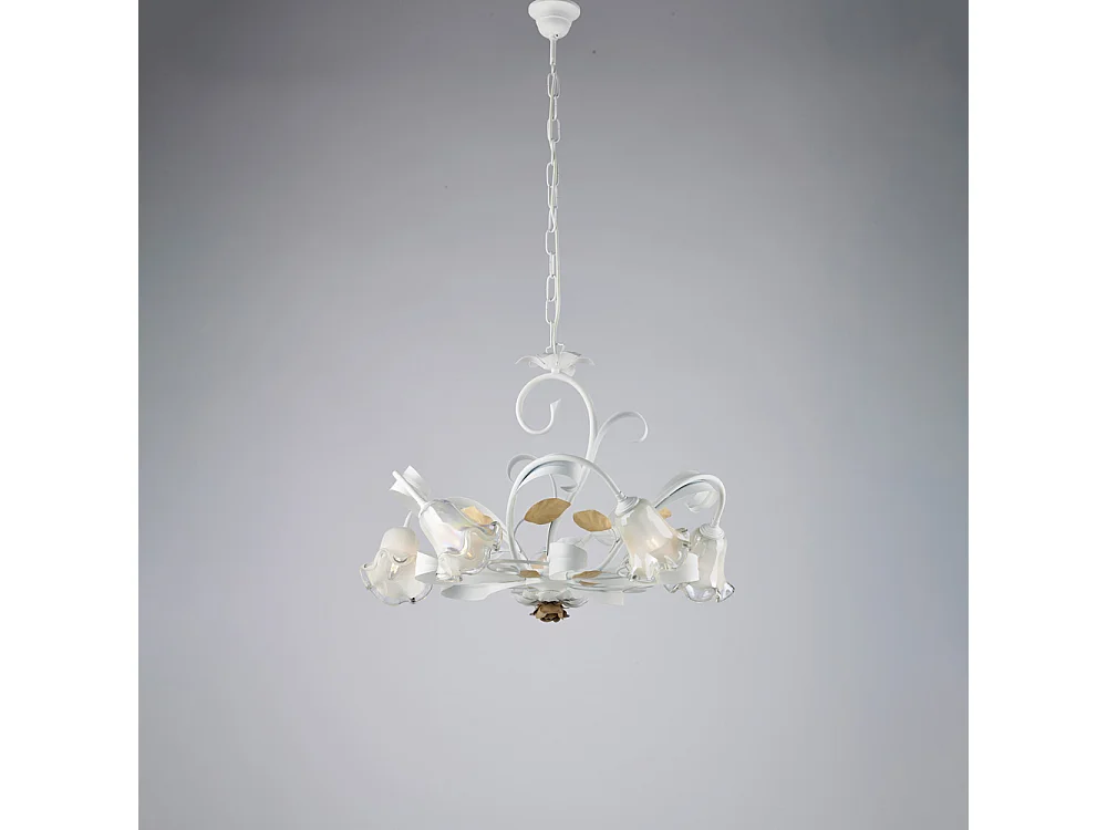 Kosz na żyrandol z żelaza lakierowanego na biało, w stylu shabby white, 5 świateł, 142 Ø65 BL274-5-BCO 3717308
