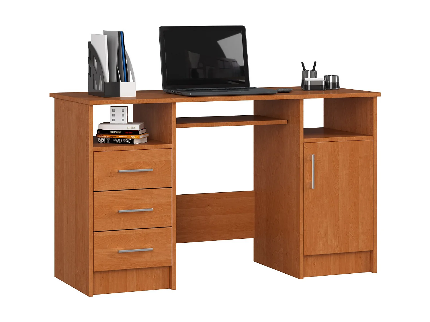 Biurko AKORD ANA Olcha 124 cm biurko komputerowe 1 drzwi 3 szuflady kolor Olcha mat 5 półek 124x52x74 cm 1870567