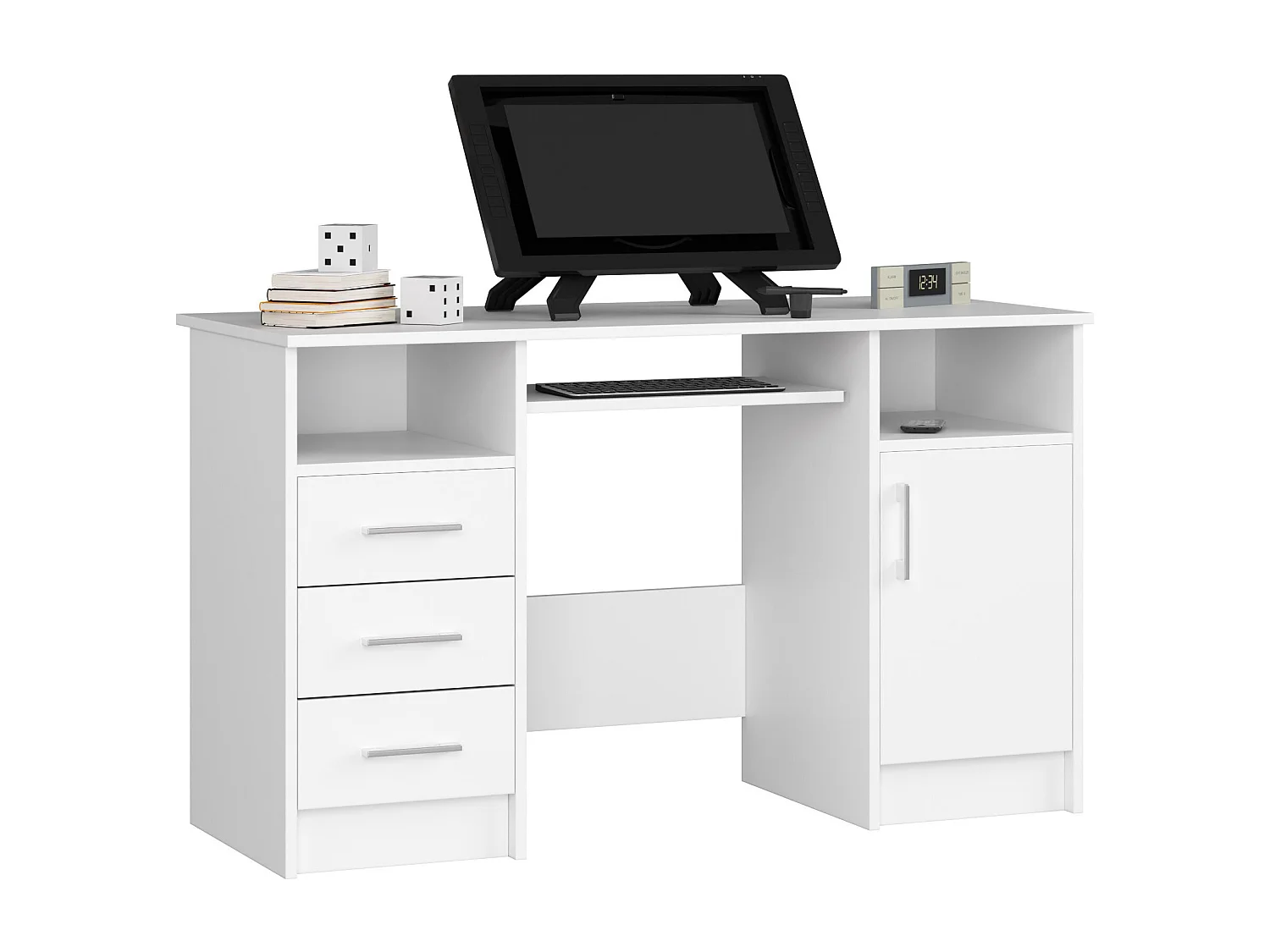 Biurko AKORD ANA Białe 124 cm biurko komputerowe 1 drzwi 3 szuflady kolor Biały mat 5 półek 124x52x74 cm 1871149
