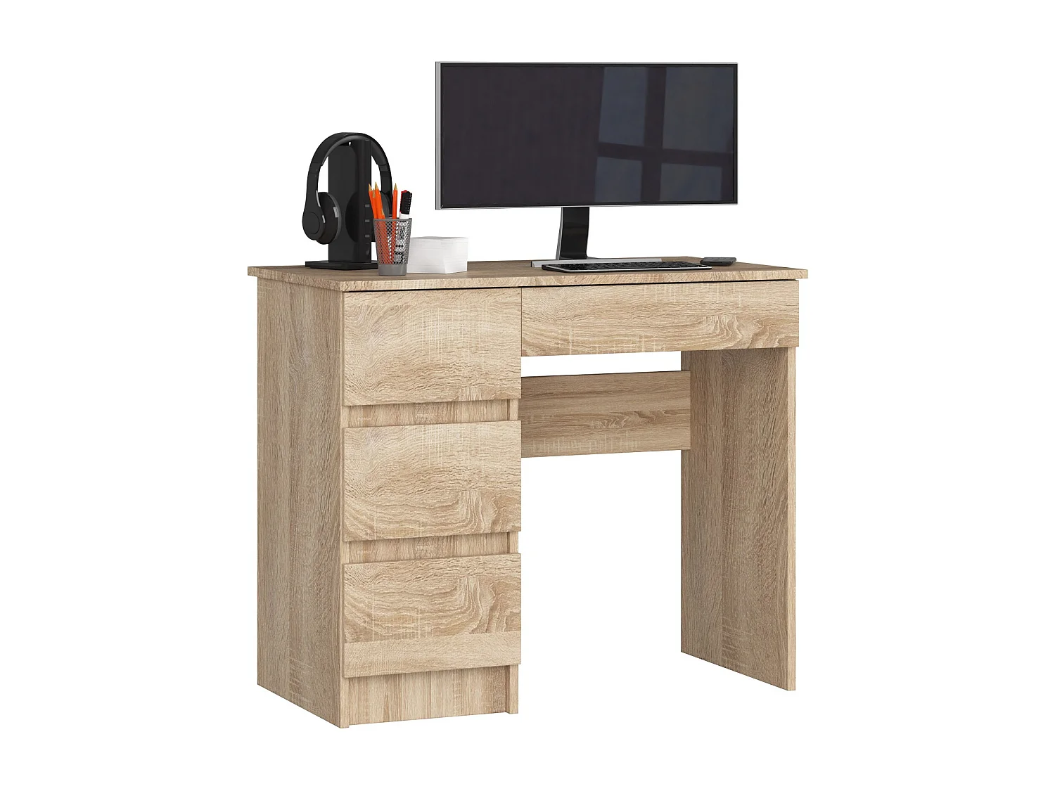 Biurko komputerowe AKORD A7 Dąb Sonoma 90 cm lewe 4 szuflady kolor Dąb Sonoma mat 90x50x77 cm 1871065 - obrazek 1
