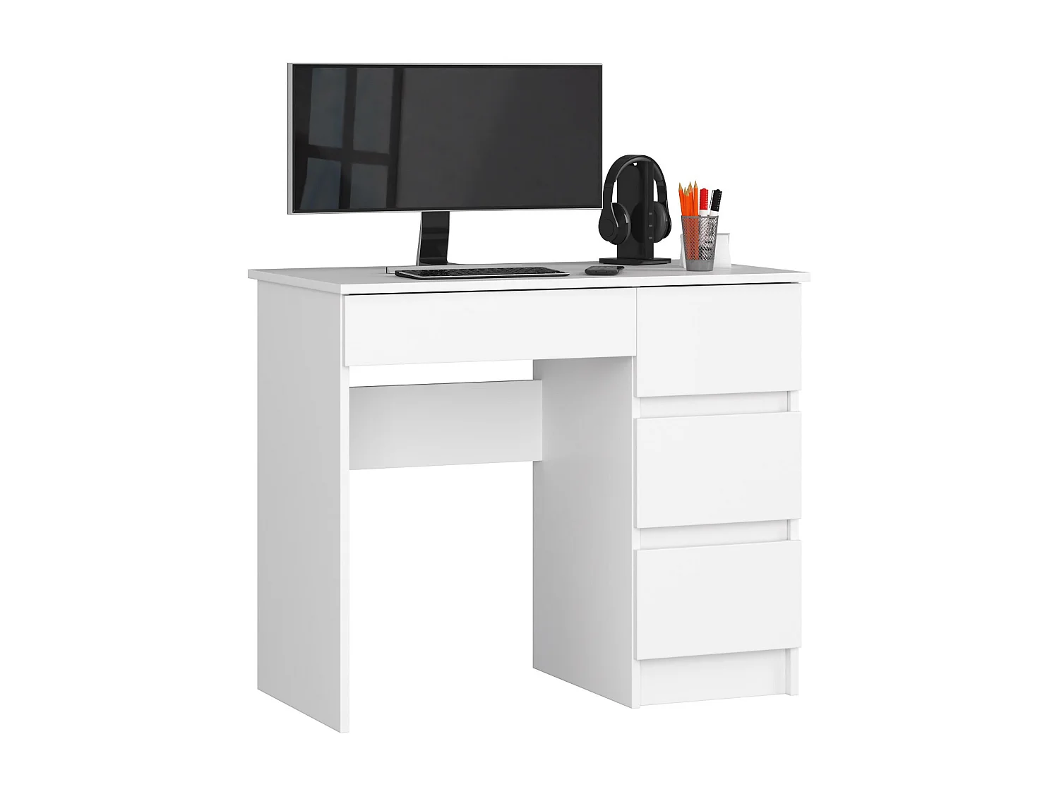 Biurko komputerowe AKORD A7 Białe 90 cm prawe 4 szuflady kolor Biały mat 90x50x77 cm 1870549 - obrazek 1