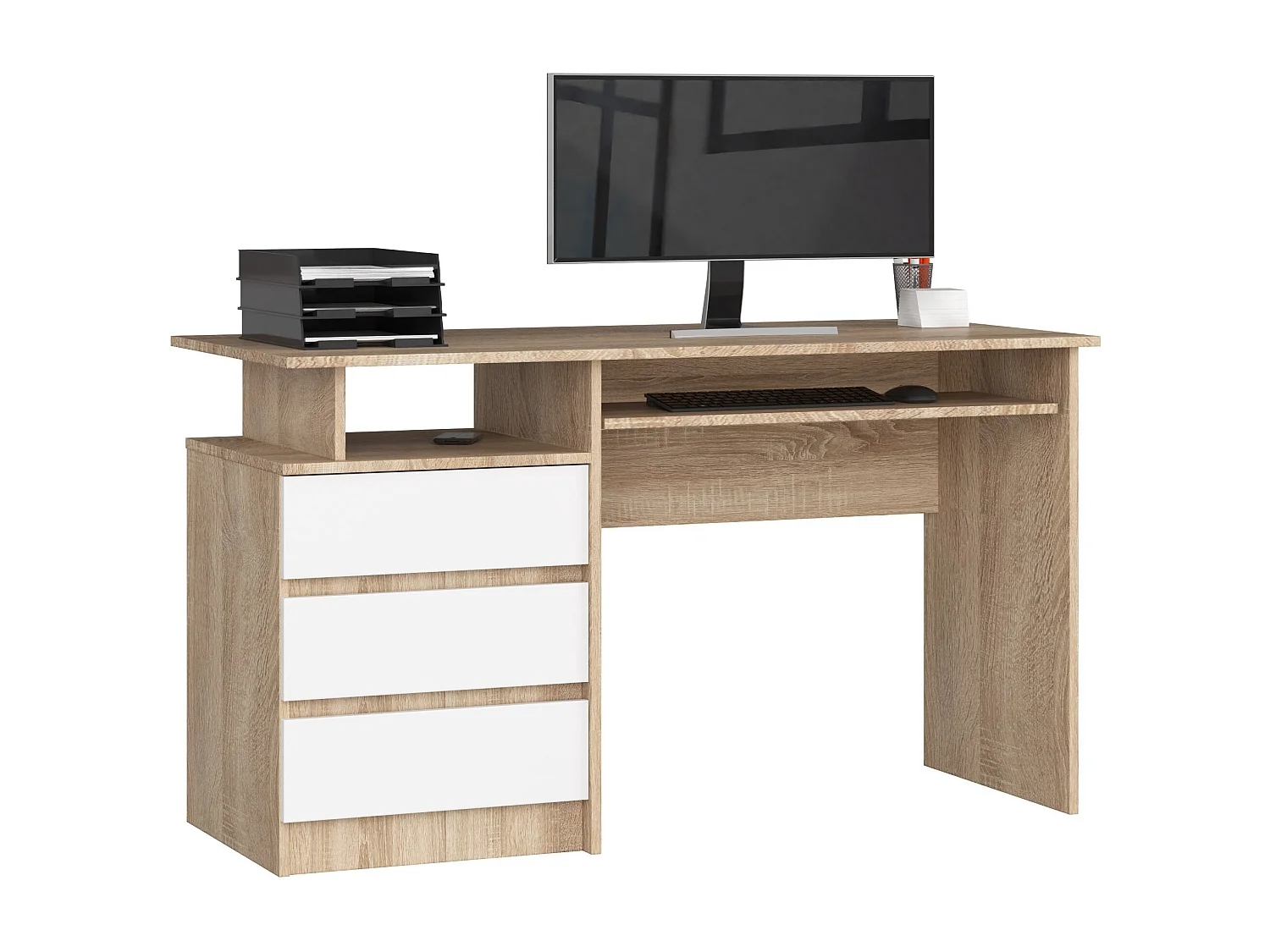 Biurko AKORD CLP Dąb Sonoma 135 cm 3 szuflady kolor Biały mat 2 półki 135x60x77 cm 1870627