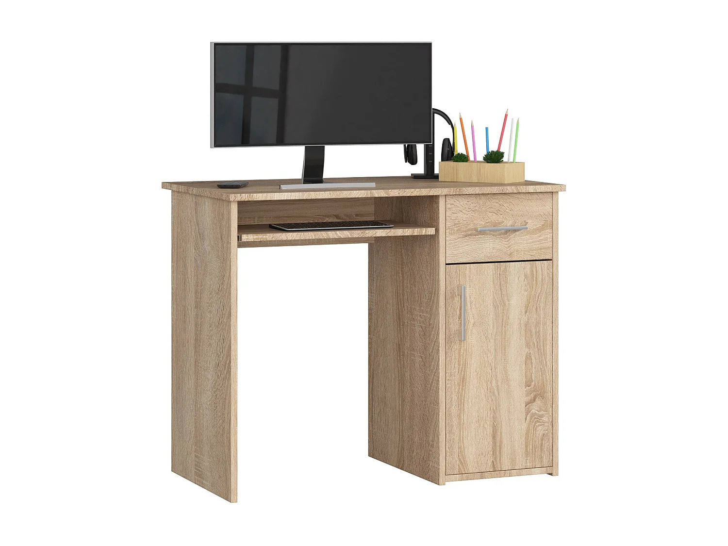 Biurko AKORD PIN Dąb Sonoma 90 cm biurko komputerowe 1 drzwi 1 szuflada kolor Dąb Sonoma mat 3 półki 90x50x74 cm 1870891