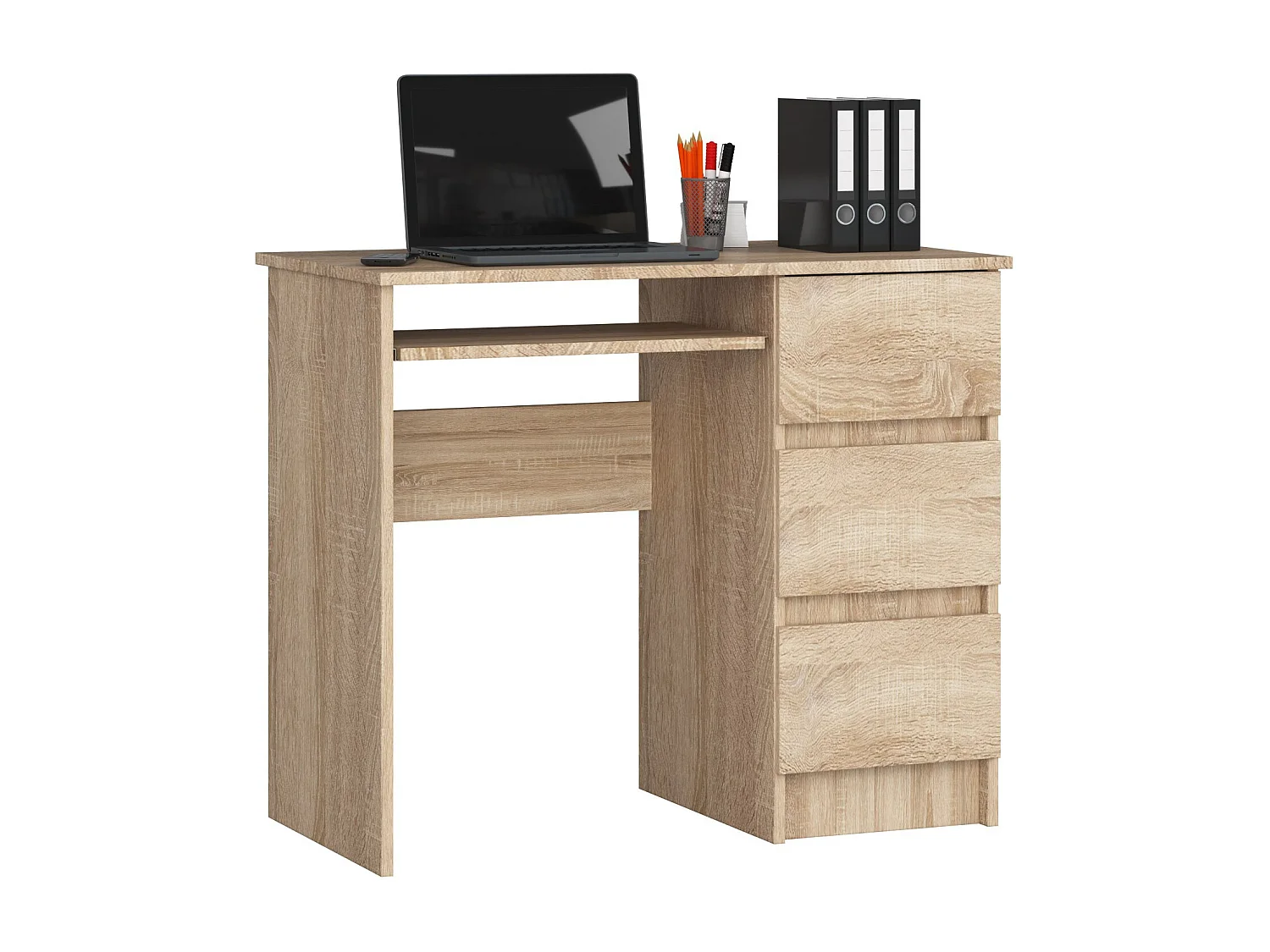 Biurko komputerowe AKORD A6 Dąb Sonoma 90 cm prawe 3 szuflady kolor Dąb Sonoma mat 1 półka 90x50x77 cm 1870679 - obrazek 1