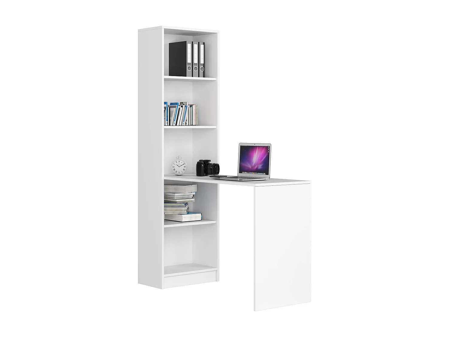 Biurko AKORD SMART z regałem Białe 125 cm kolor Biały mat 5 półek 125x50x180 cm 1870787