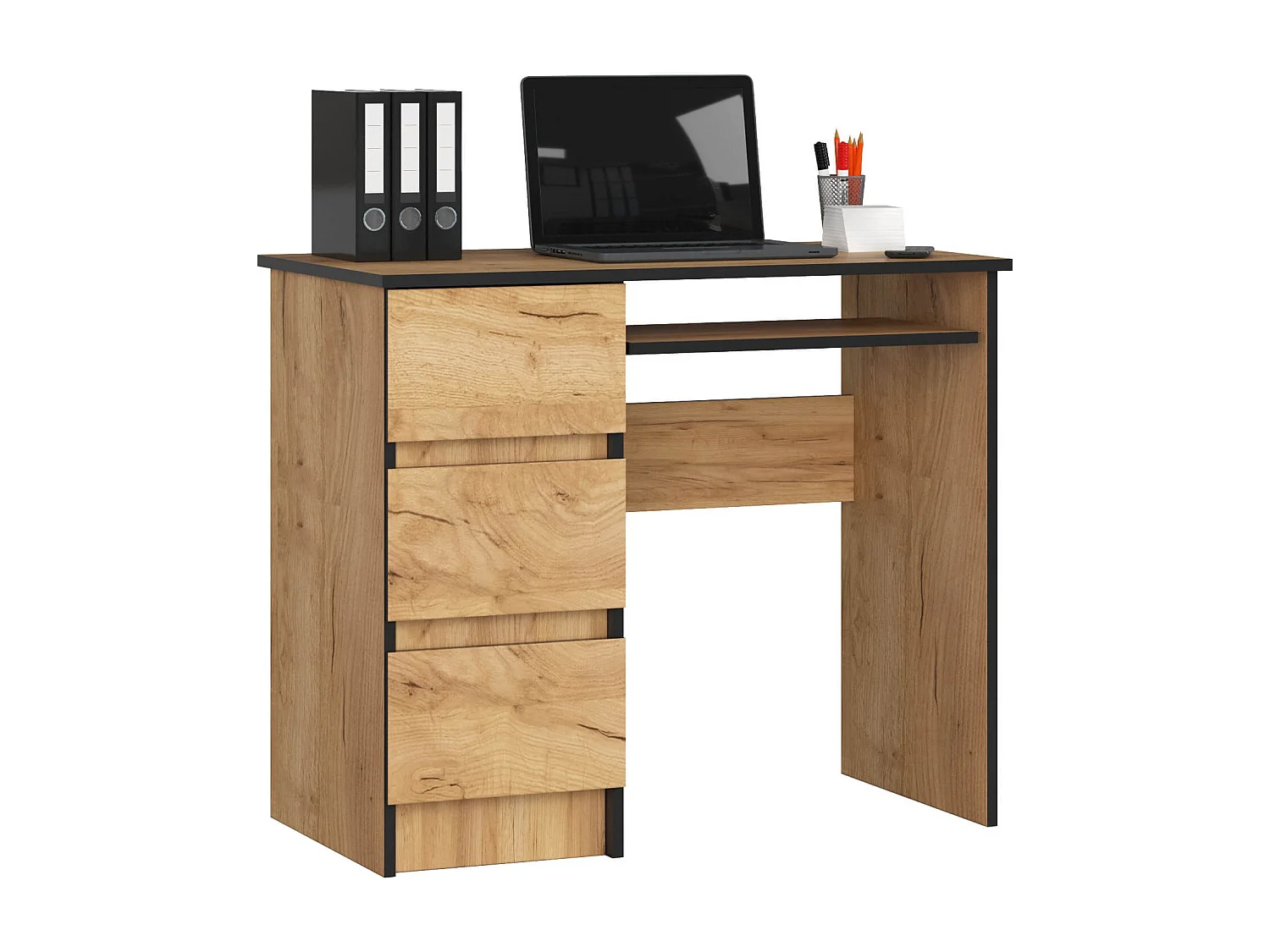 Biurko komputerowe AKORD A6 Dąb Craft 90 cm lewe 3 szuflady kolor Dąb Craft mat 1 półka 90x50x77 cm 1870917 - obrazek 1