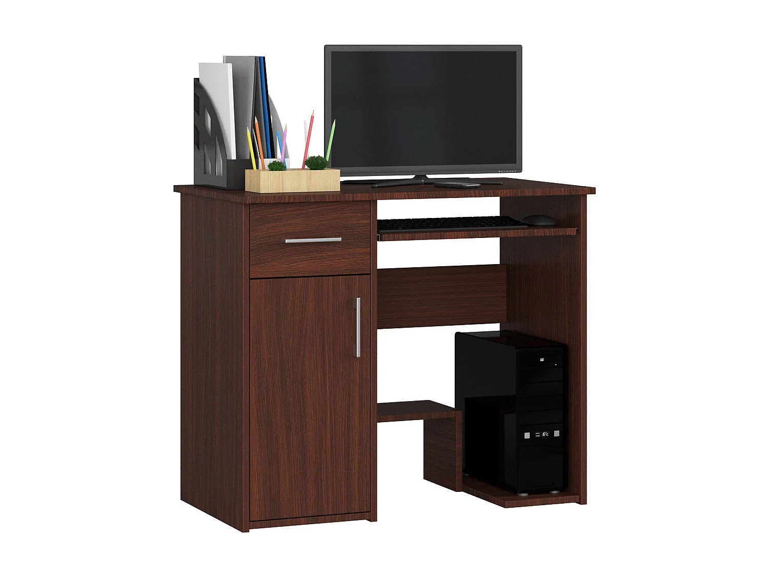 Biurko komputerowe AKORD JAY Wenge 90 cm 1 drzwi 1 szuflada kolor Wenge mat 3 półki 90x50x74 cm 1870875 - obrazek 1