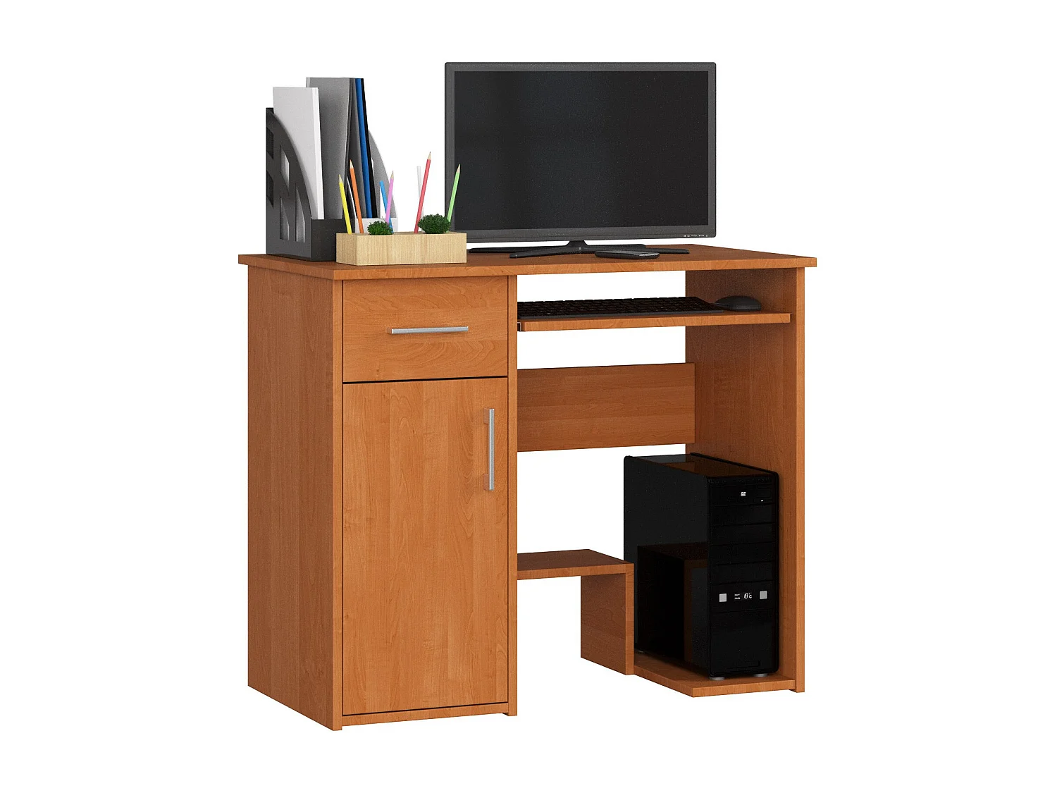 Biurko komputerowe AKORD JAY Olcha 90 cm 1 drzwi 1 szuflada kolor Olcha mat 3 półki 90x50x74 cm 1870983 - obrazek 1