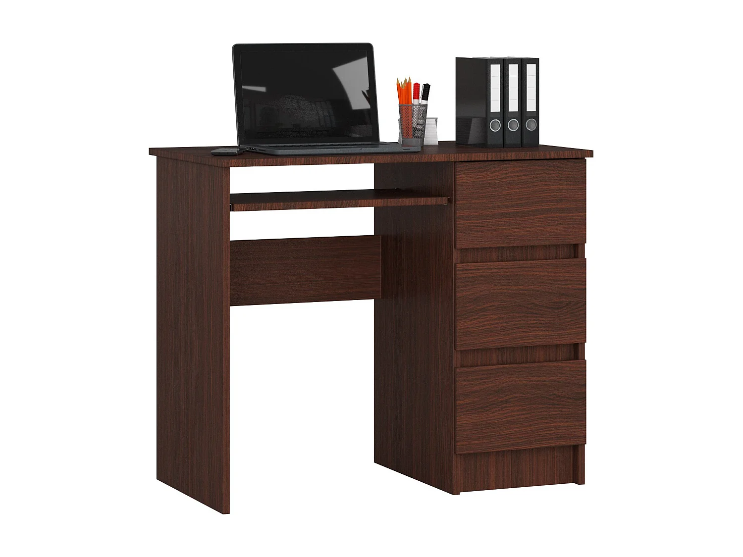 Biurko komputerowe AKORD A6 Wenge 90 cm prawe 3 szuflady kolor Wenge mat 1 półka 90x50x77 cm 1870853 - obrazek 1
