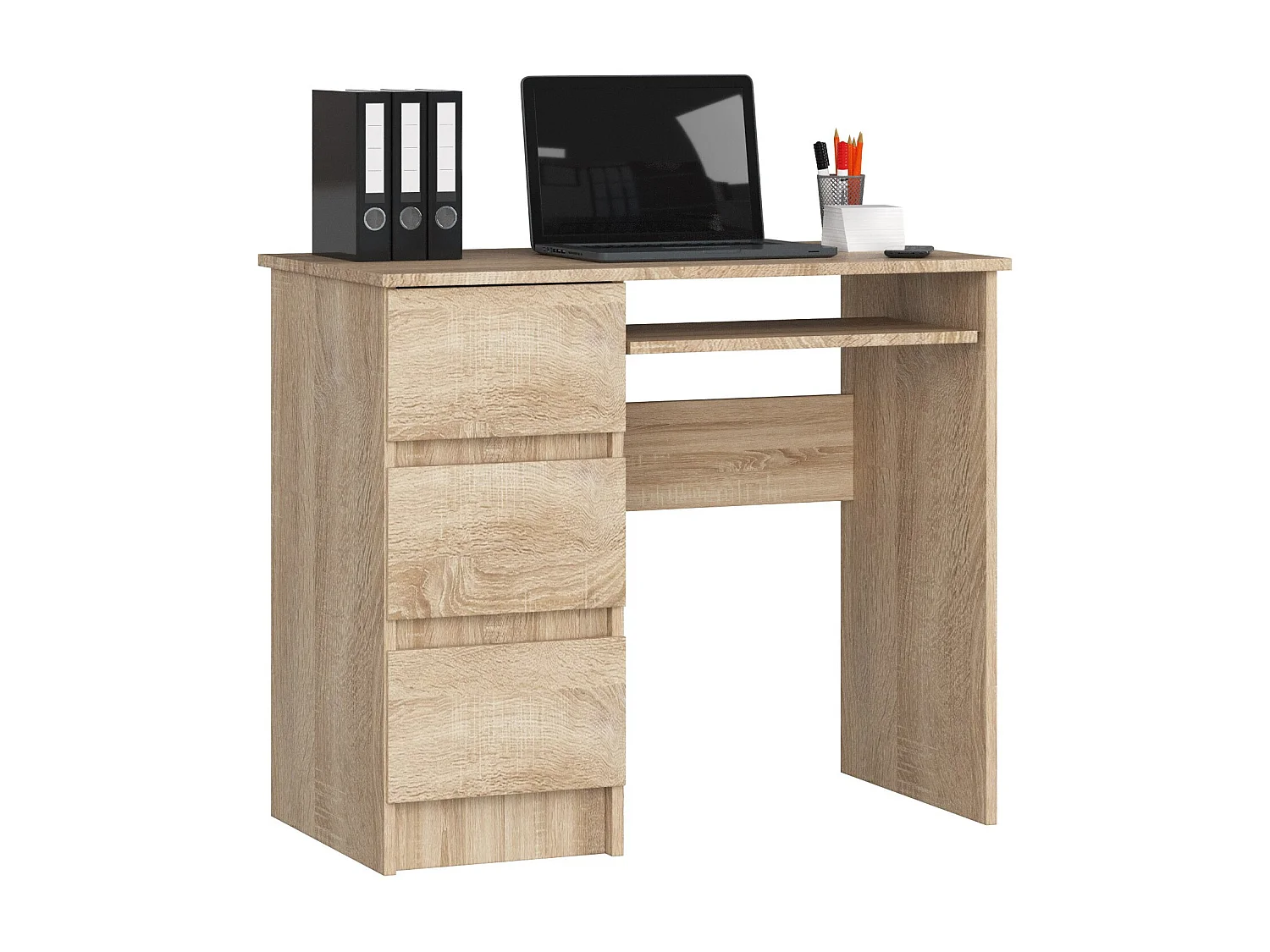 Biurko komputerowe AKORD A6 Dąb Sonoma 90 cm lewe 3 szuflady kolor Dąb Sonoma mat 1 półka 90x50x77 cm 1870963 - obrazek 1