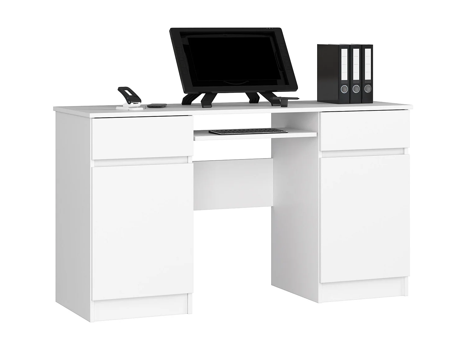 Biurko komputerowe AKORD A5 Białe 135 cm 2 drzwi 2 szuflady kolor Biały mat 5 półek 135x50x77 cm 1870883 - obrazek 1