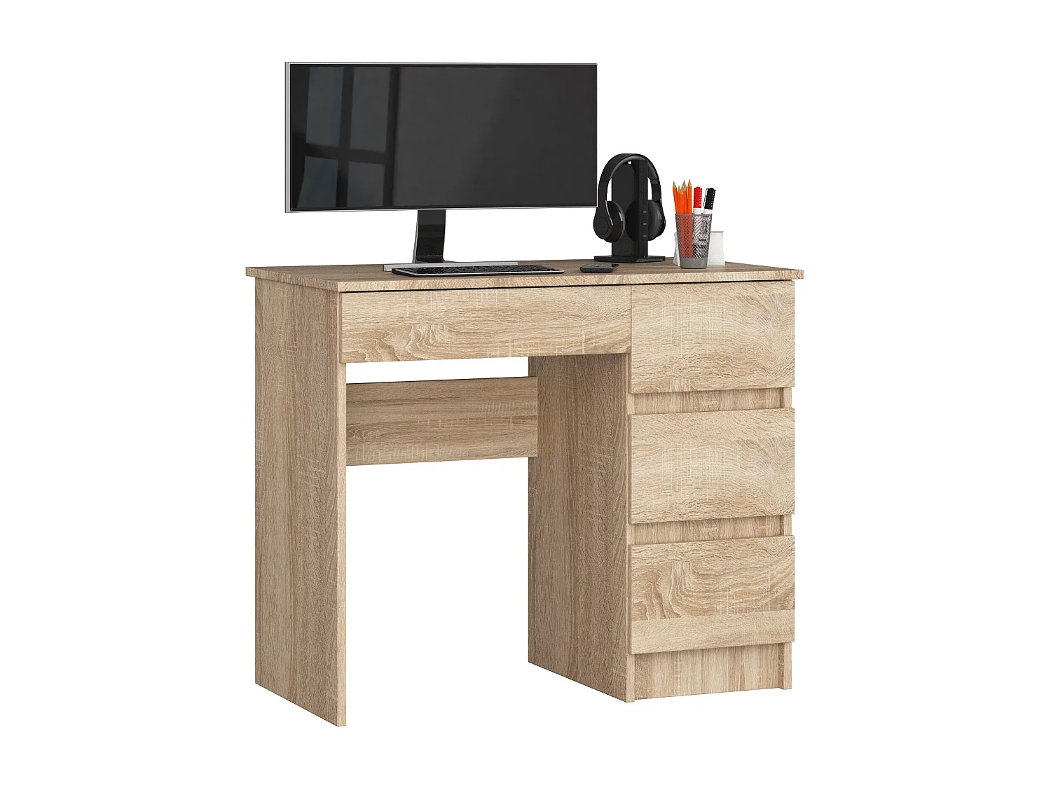 Biurko komputerowe AKORD A7 Dąb Sonoma 90 cm prawe 4 szuflady kolor Dąb Sonoma mat 90x50x77 cm 1870855 - obrazek 1