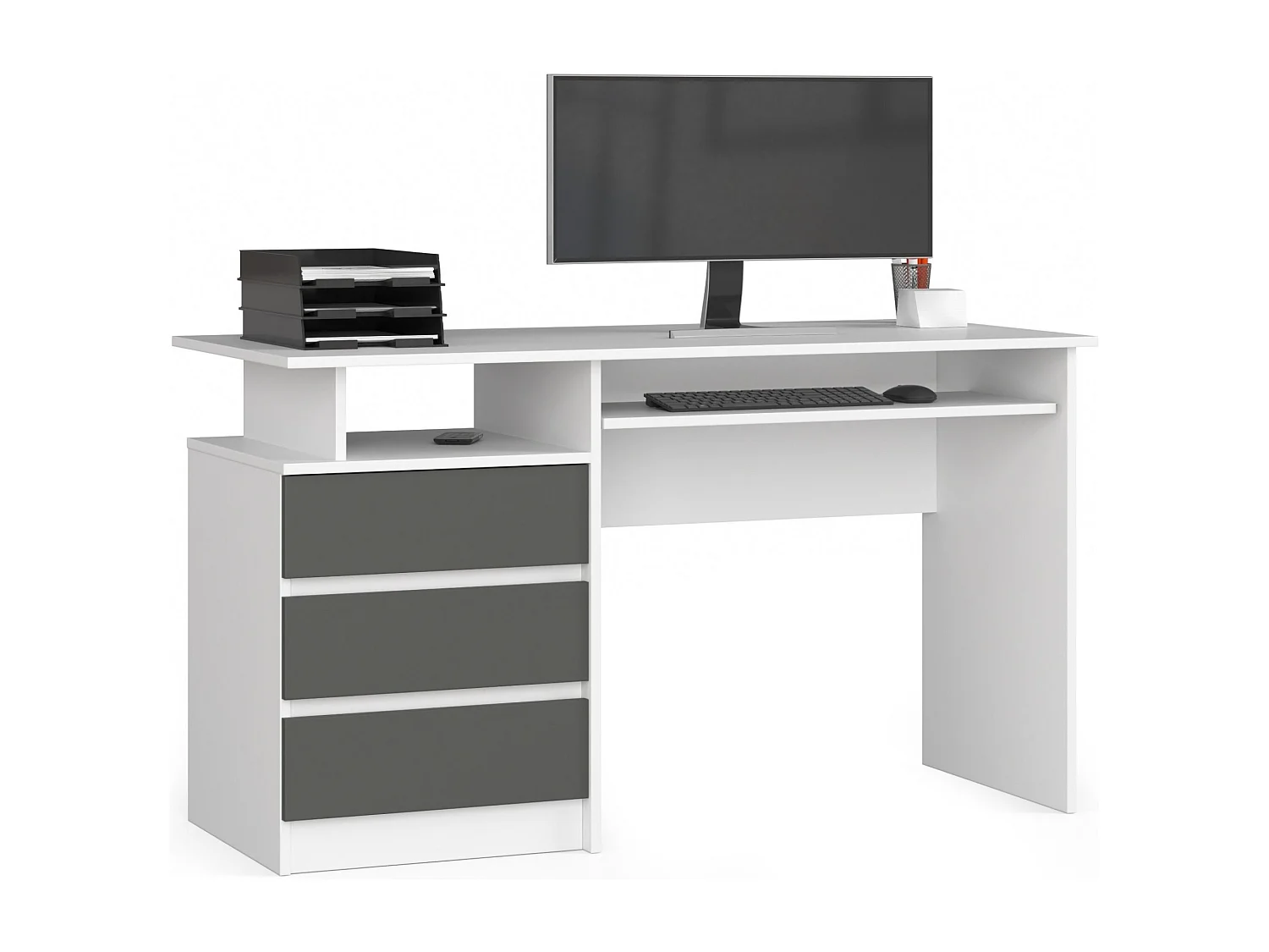 Biurko AKORD CLP Białe 135 cm 3 szuflady kolor Grafit Szary mat 2 półki 135x60x77 cm 1871057