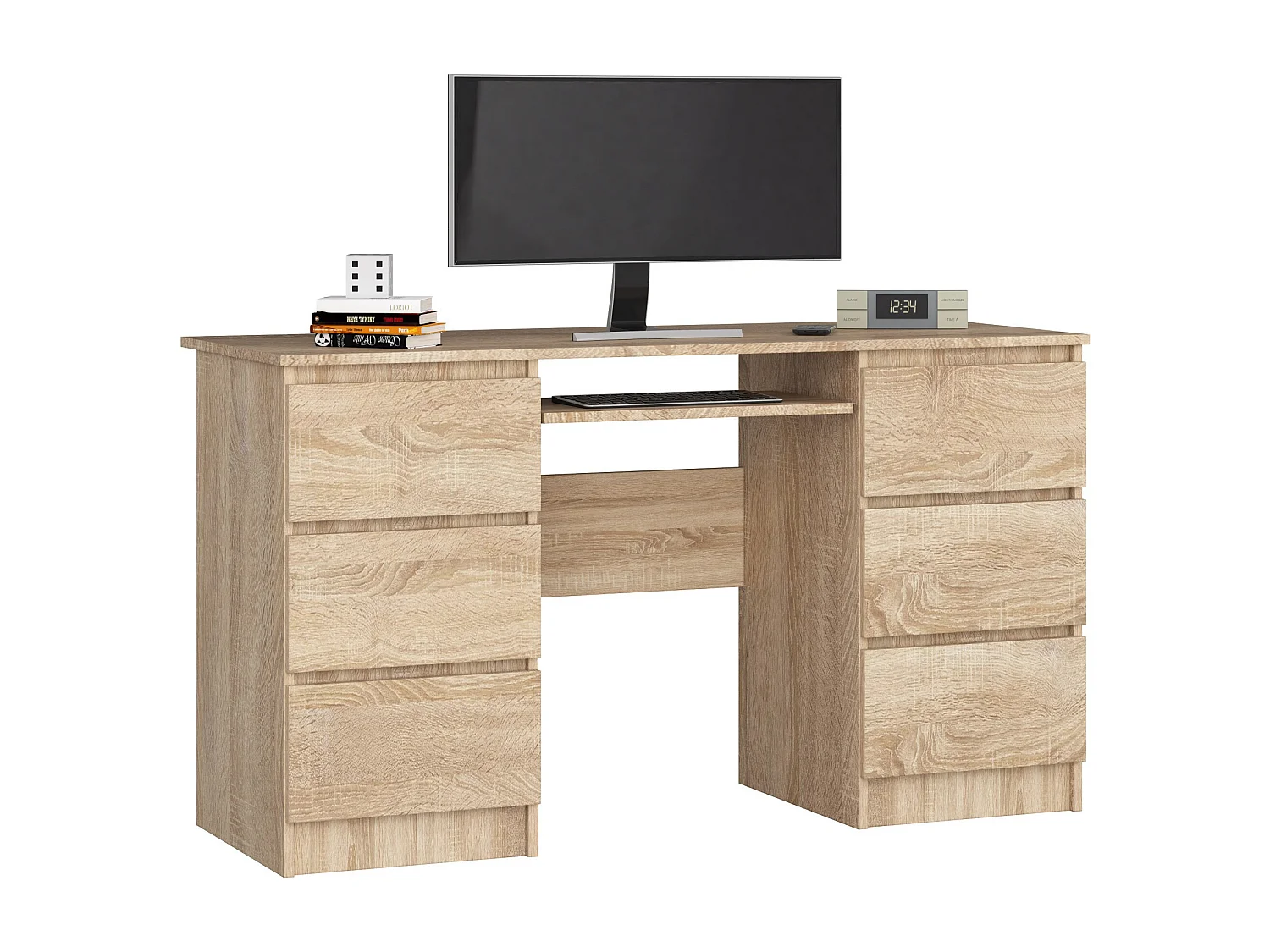 Biurko komputerowe AKORD A11 Dąb Sonoma 135 cm 6 szuflad kolor Dąb Sonoma mat 135x50x77 cm 1871051 - obrazek 1