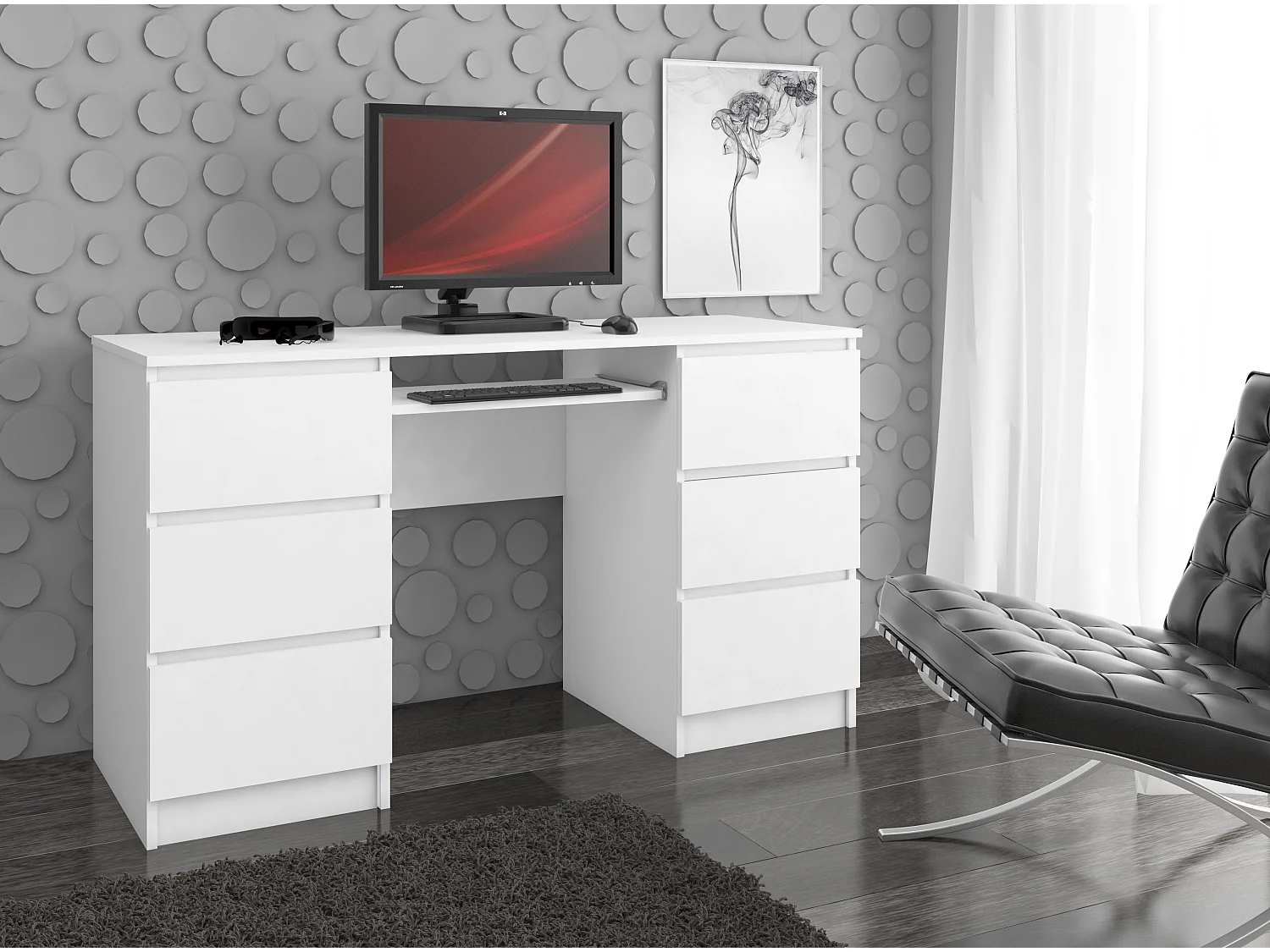Biurko komputerowe AKORD A11 Białe 135 cm 6 szuflad kolor Biały mat 135x50x77 cm 1871113 - obrazek 1