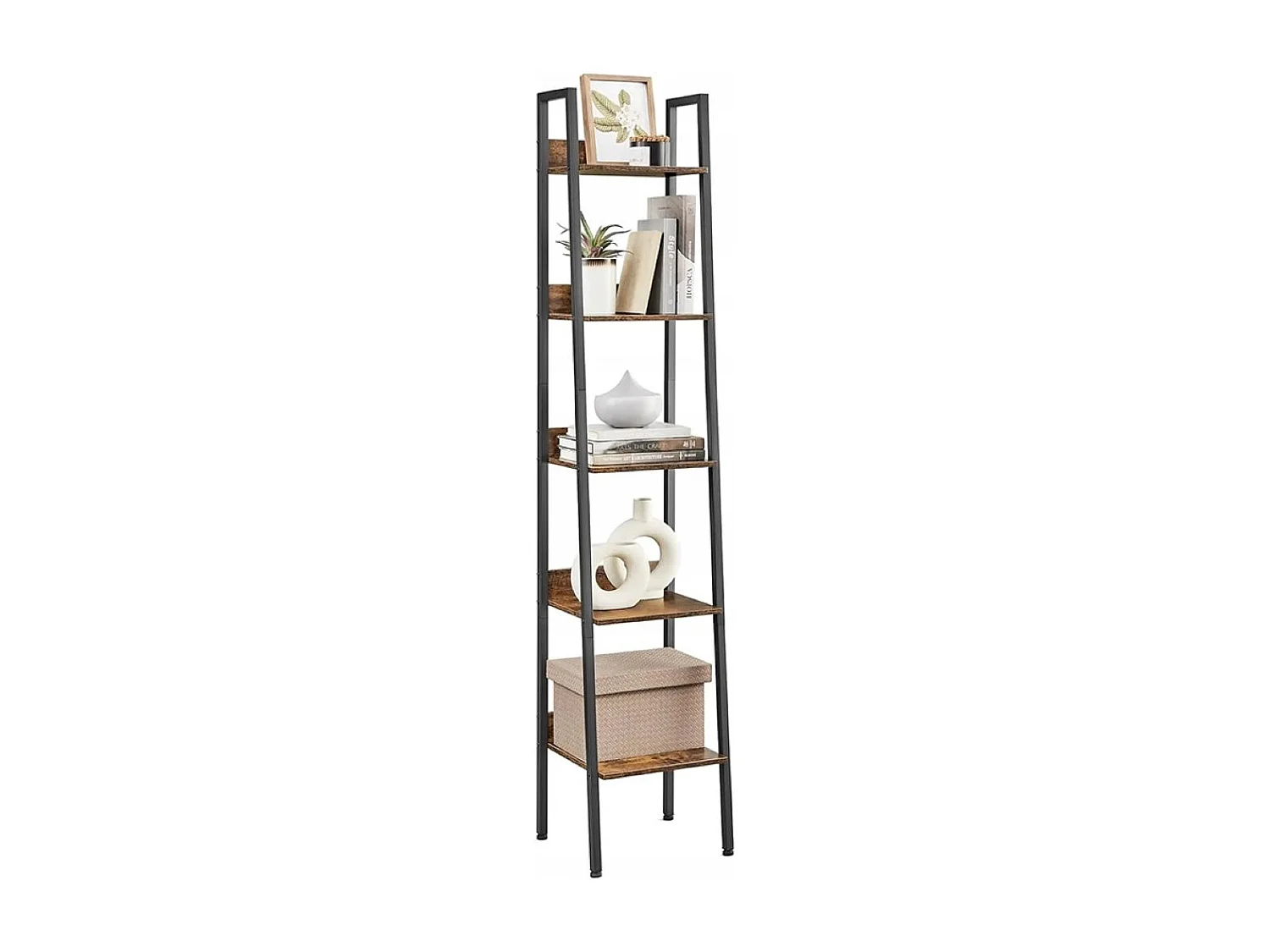 Industrialny regał stojący czarny 5 półek drabinka na książki loft modern 4922772