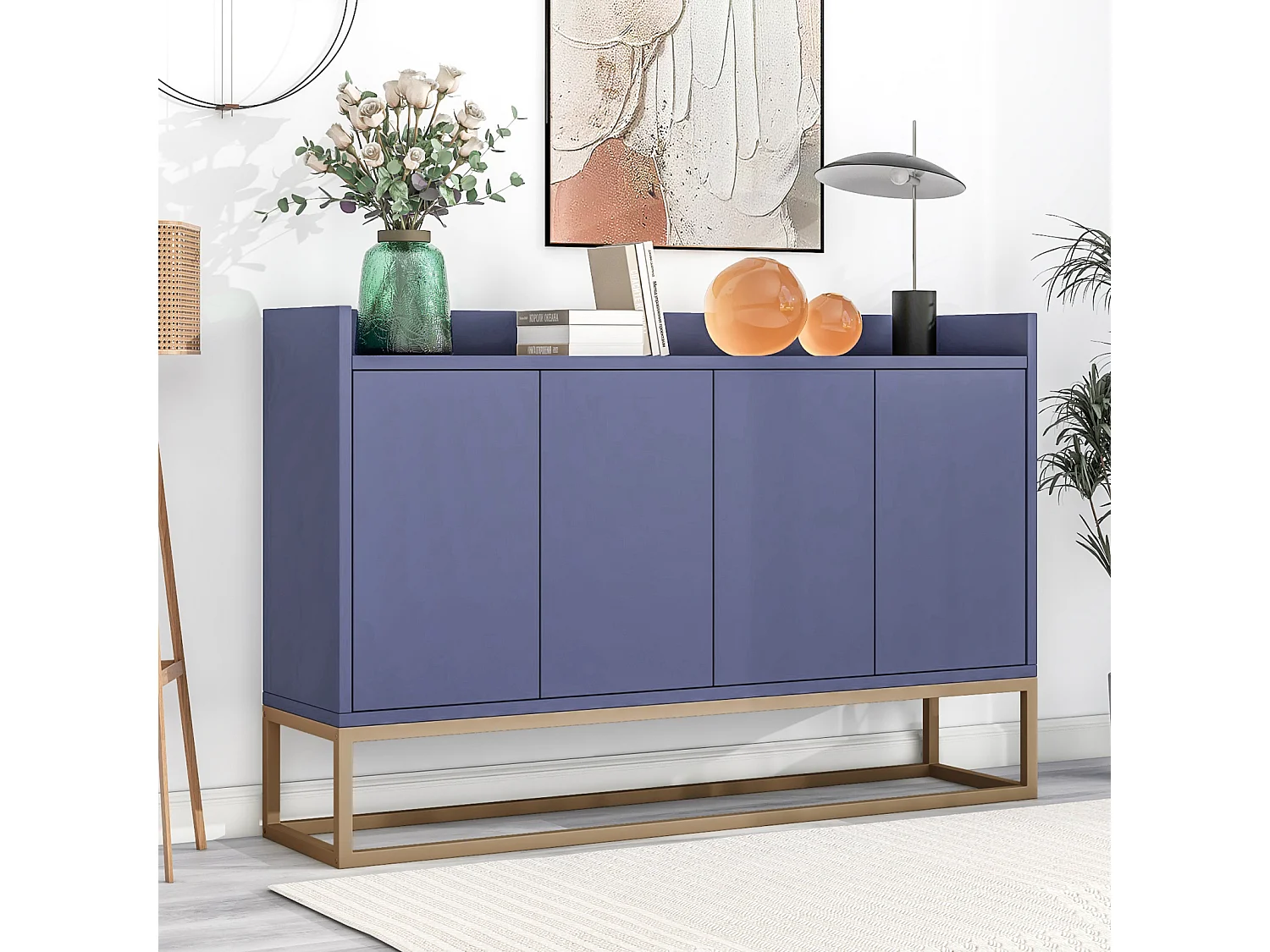 Bufet 4 Drzwi Matowy Niebieski z MDF i Metalu, 120x30x80 cm, Regulowane Półki i Klasyczny Design 4923142