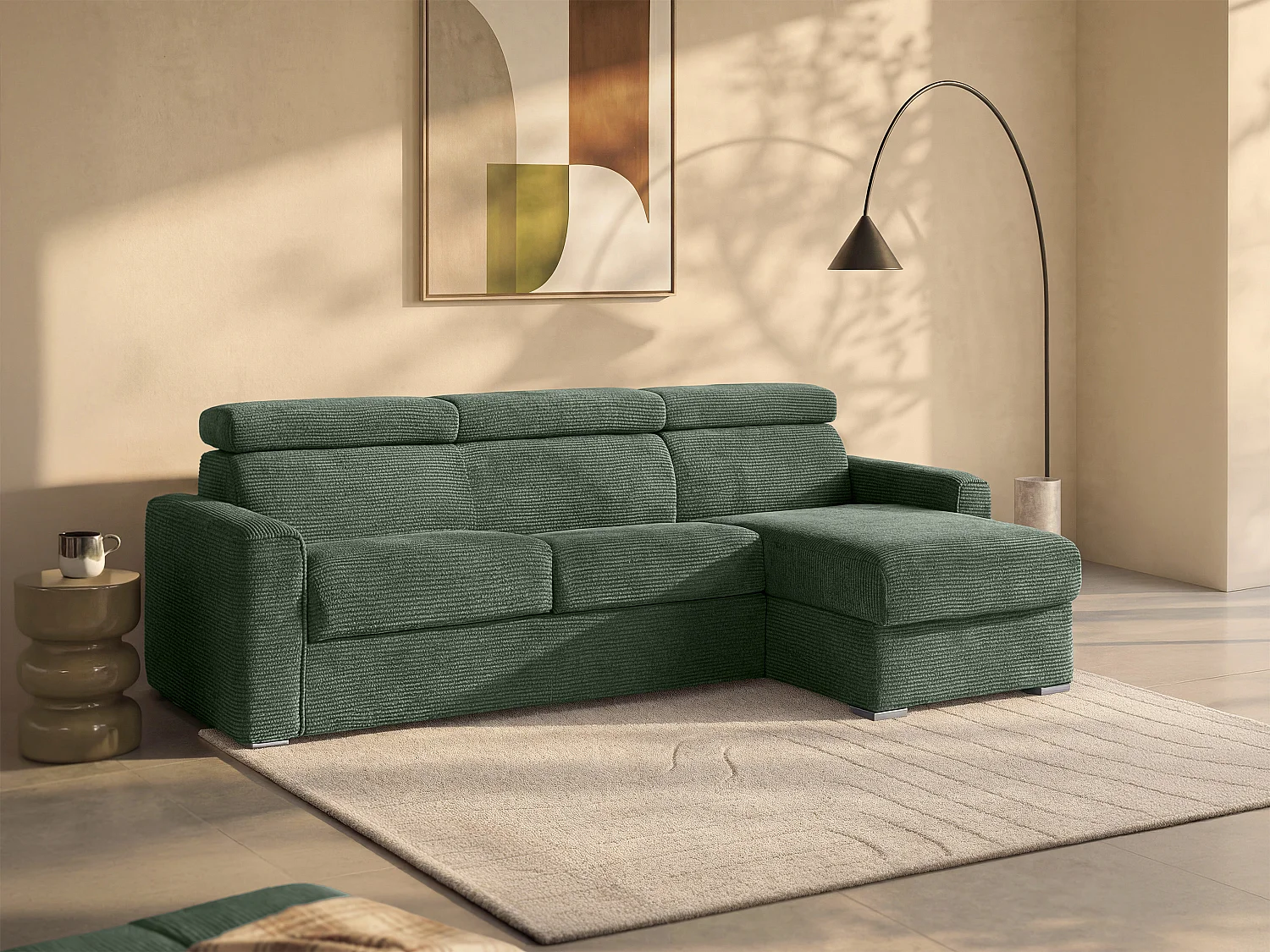 Kanapa narożna dwustronna rozkładana typu express z zielonego sztruksu - Miejsce do spania 160 cm - Materac 22 cm - VIZIR 1652953 - obrazek 1