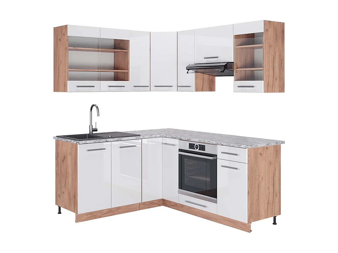 Kogoszczona kuchnia biały wysoki połysk/dąb goldkraft 190x60x81.6 fame-line 4781251 - obrazek 1