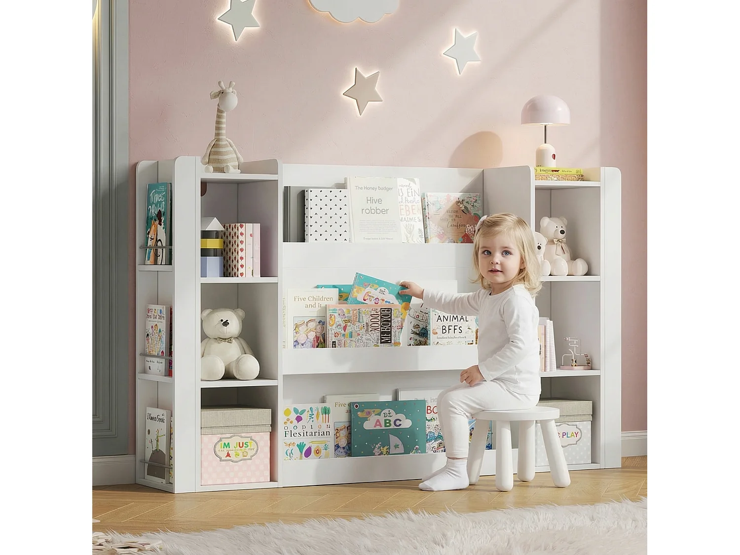 Biblioteczka dziecięca z miejscem do przechowywania – 140x30x95 cm – Liczne półki – Szafa/Biblioteczka dla dzieci – MDF – Biały 4932109