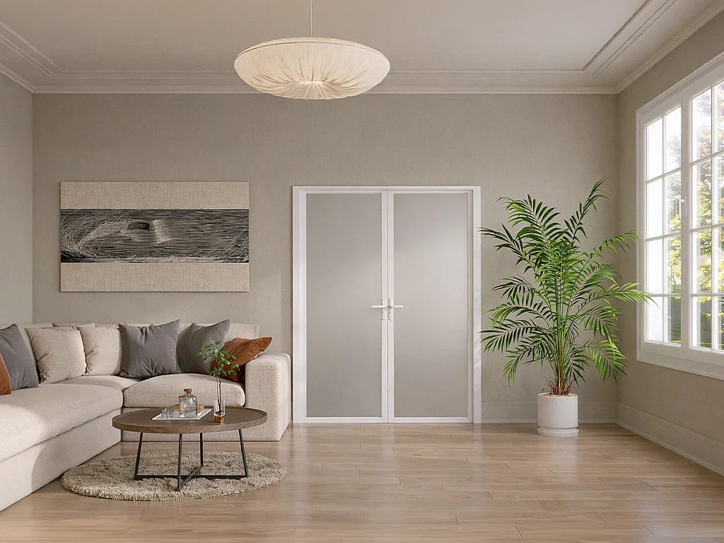 Odwracalny blok drzwiowy dwuskrzydłowy z aluminium i matowego szkła hartowanego - 2 x W204 x S73 cm - Biały - LOXTON 4929967 - obrazek 1