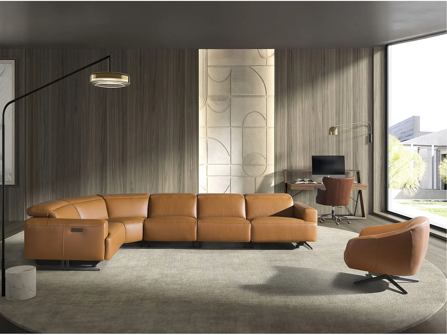 Brązowa skórzana modułowa sofa narożna 6263 ANGEL CERDA 4317217