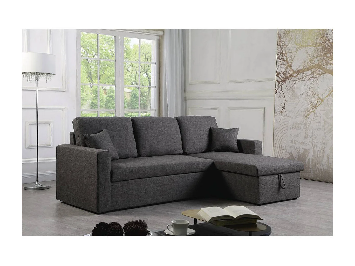 Kanapa narożna "Alain" - 221 x 145 x 85 cm - 3 miejsca - Szara 459691 - obrazek 1