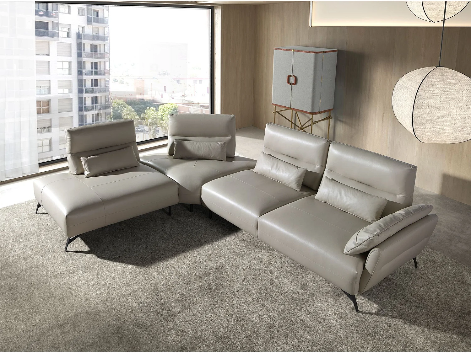 Lewy szezlong sofa piaskowa skóra 6214 ANGEL CERDA 4317199 - obrazek 1