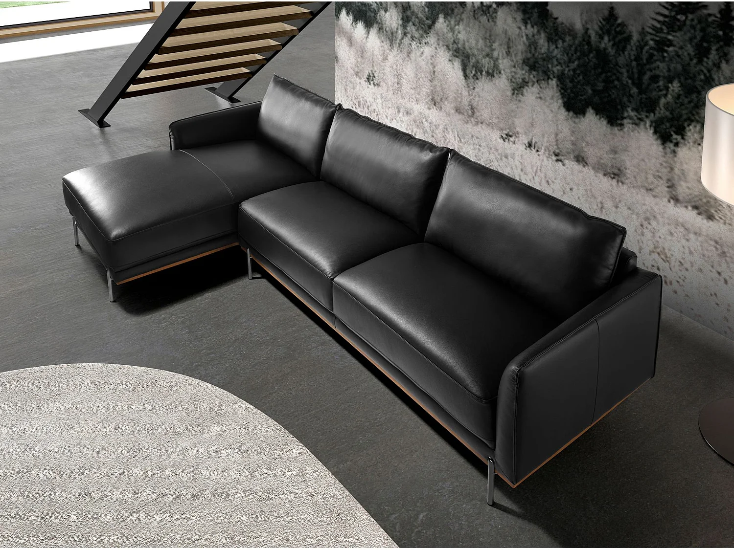Lewy szezlong sofa czarna skóra 6198 ANGEL CERDA 3335247 - obrazek 1