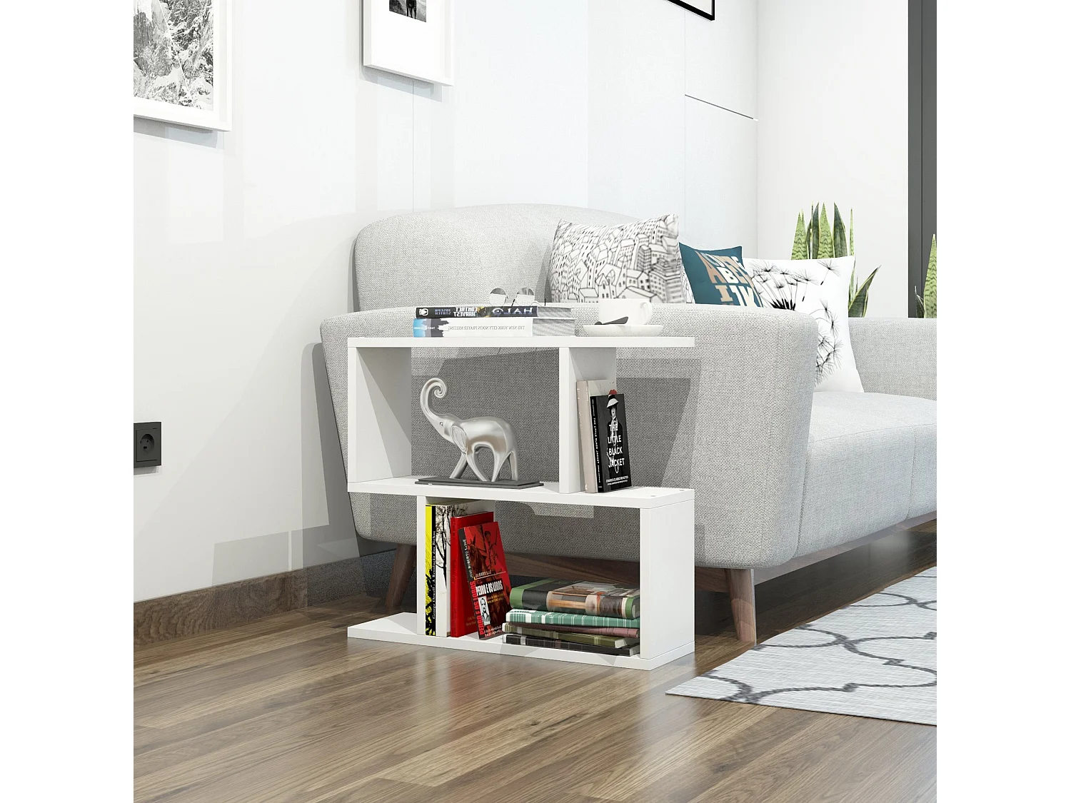 Nowoczesny biały stolik nocny z drewna „Lale” – 60 x 20 x 55 cm z 2 półkami 4833350