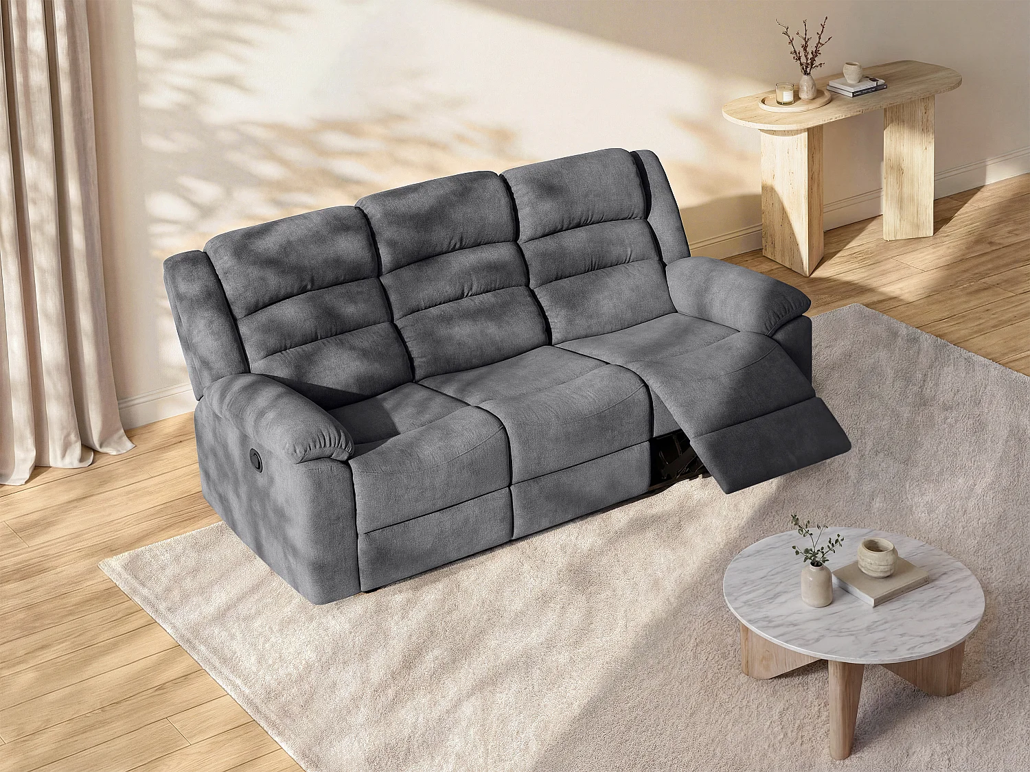 Kanapa 3 osobowa z funkcją relax elektryczna z szarą tapicerką - BUROLO 576791 - obrazek 1