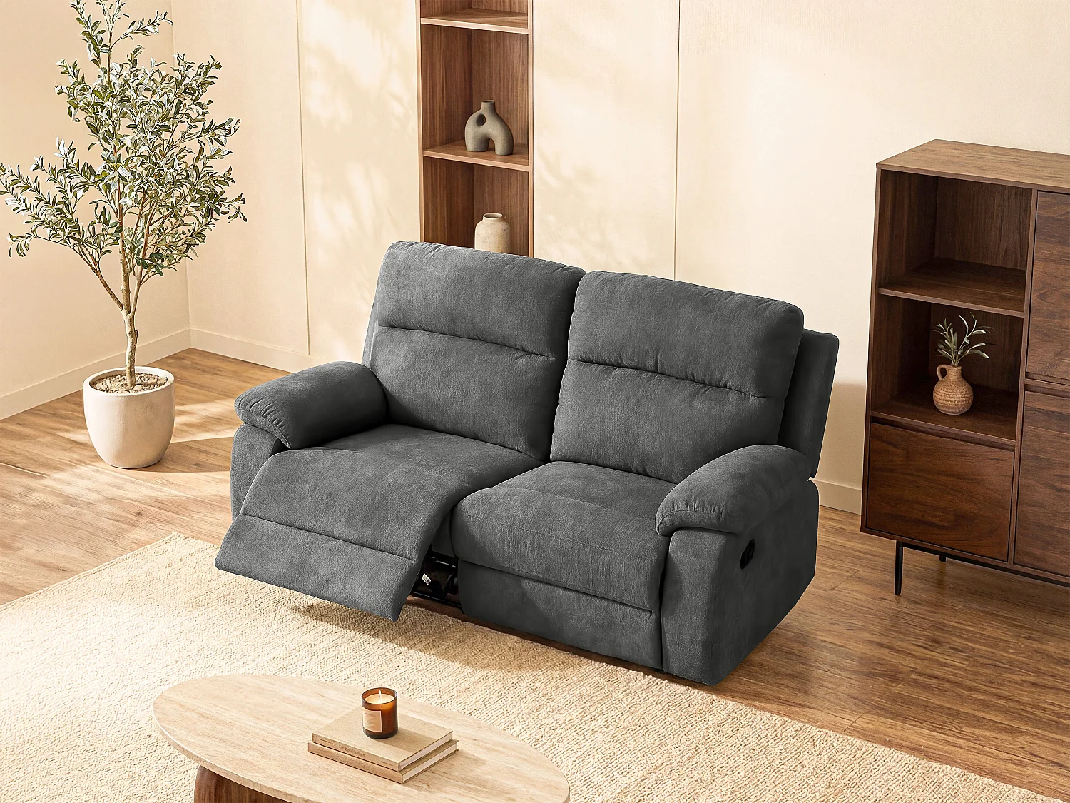 Kanapa 2-osobowa TOLZANO z tkaniny, z funkcją relax – kolor antracytowy 113253 - obrazek 1