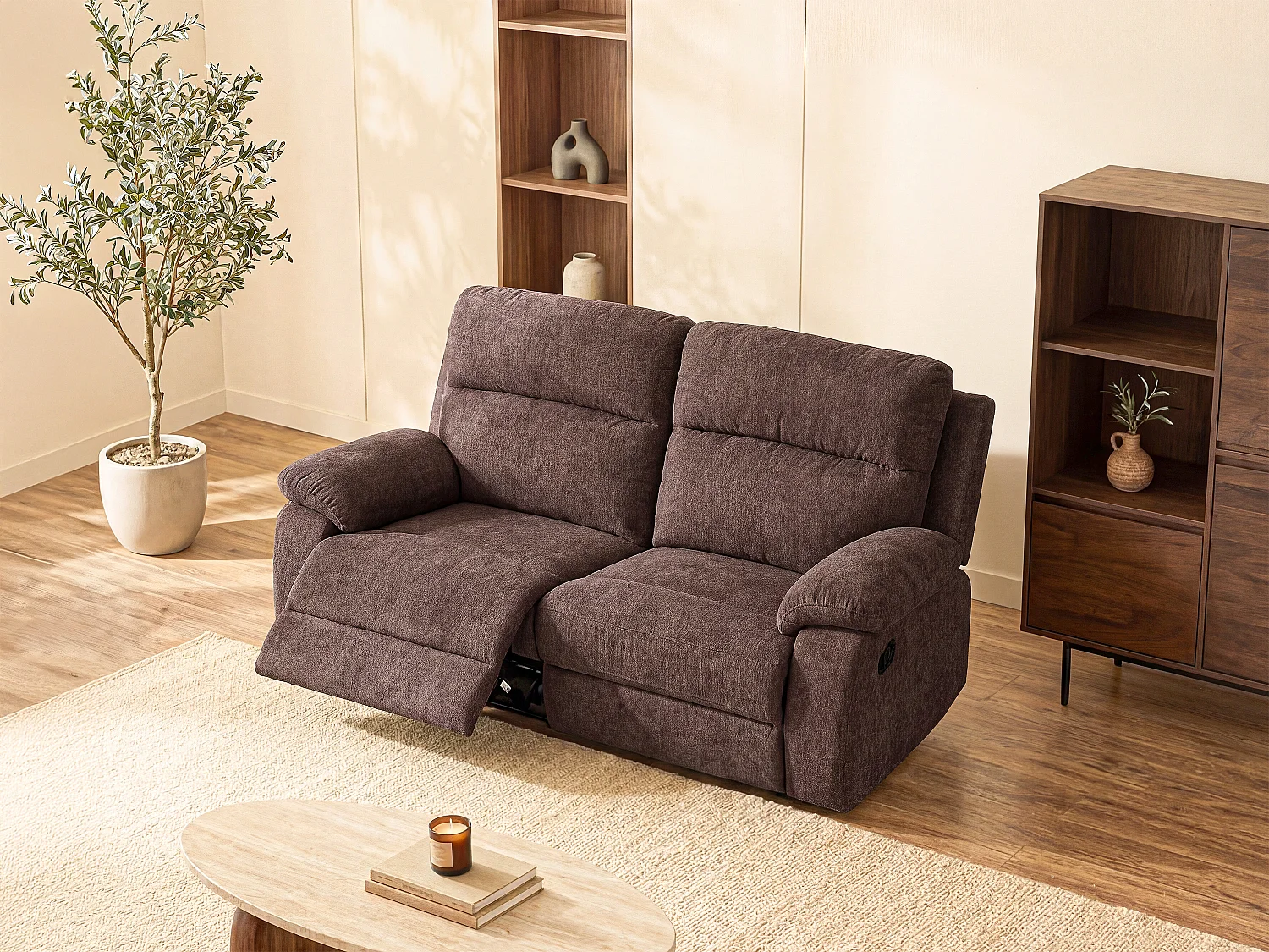 Kanapa 2-osobowa TOLZANO z tkaniny, z funkcją relax – kolor brązowy 113259 - obrazek 1