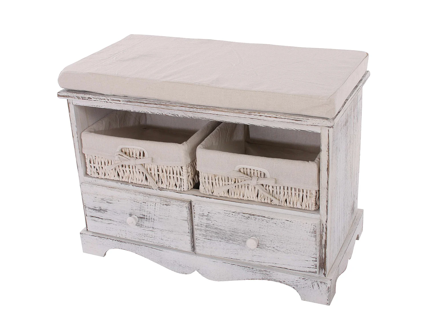 Ławka z 2 koszami w stylu shabby chic, biała 1866145 - obrazek 1