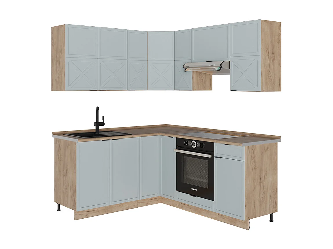 Kogoszczona kuchnia jasnoniebiesko szary/dąb goldkraft 190x60x81.6 fame-line 4779948 - obrazek 1
