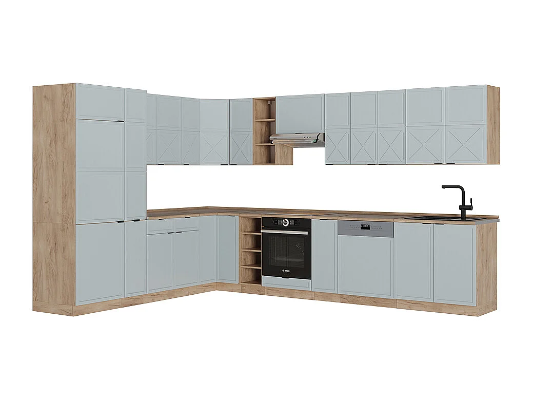 Kogoszczona kuchnia jasnoniebiesko szary/dąb goldkraft 347x60x81.6 fame-line 4779946 - obrazek 1