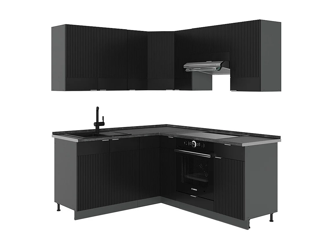 Kogoszczona kuchnia czarne paski/antracyt 190x46x81.6 fame-line 4780189 - obrazek 1