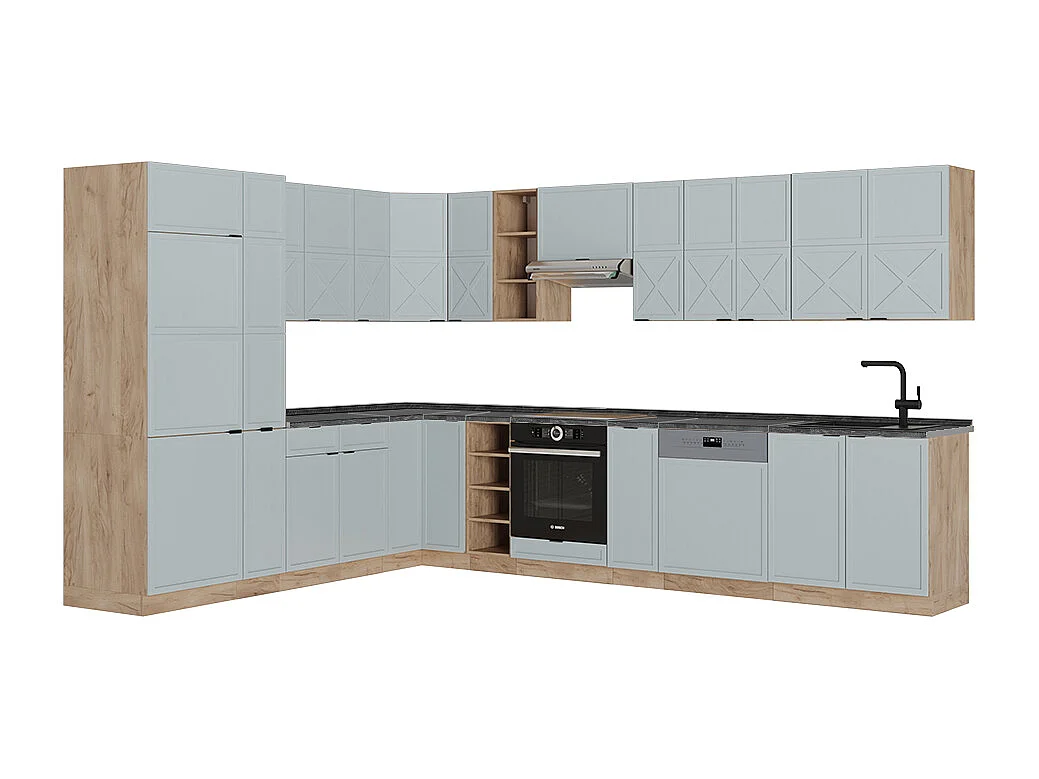 Kogoszczona kuchnia jasnoniebiesko szary/dąb goldkraft 347x60x81.6 fame-line 4780692 - obrazek 1