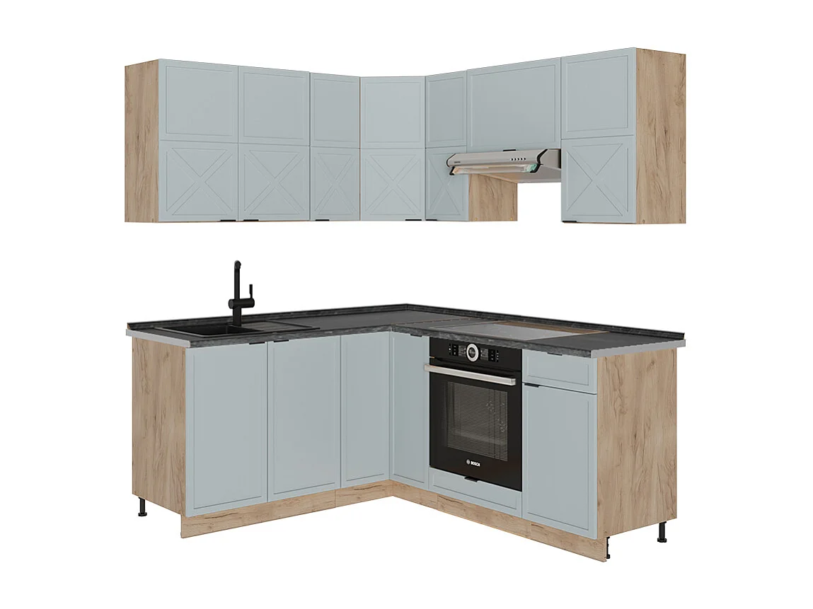 Kogoszczona kuchnia jasnoniebiesko szary/dąb goldkraft 190x60x81.6 fame-line 4780696 - obrazek 1